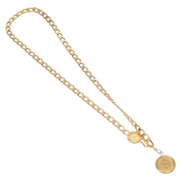 CHANEL Chain Belt Metal Leather 33.1"" Gold Tone CC - Picture 1 of 15